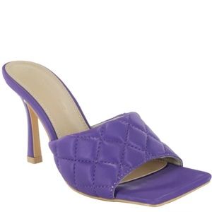 Purple Passion Quilt Padded Vegan Leather Quilt Triangle High Heeled Mule